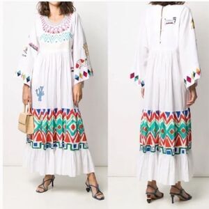 Mira Mikati White Geometric Kimono Sleeve Embroidered Maxi Dress Women's Size 0